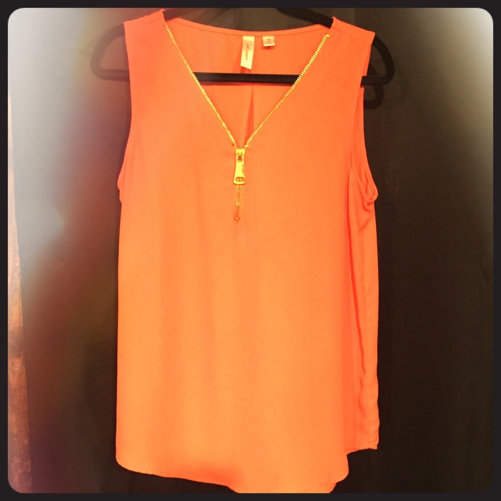 Tacera orange zipper v-neck tank top